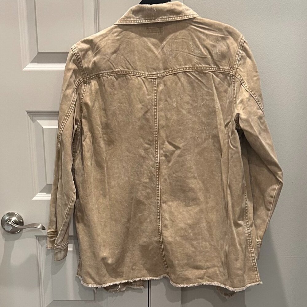 Easel Button Down Khaki Light Weight Distressed D… - image 6